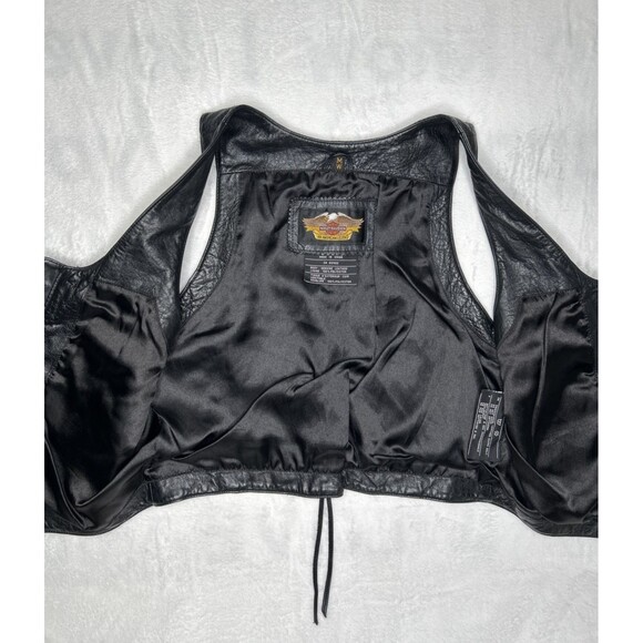 Harley Davidson Women's Leather Black Vest Lace Up Back - Picture 15 of 16